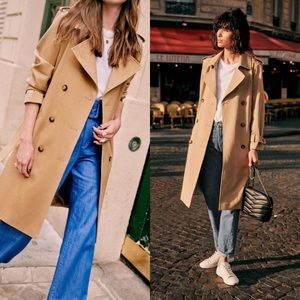 SEZANE Scott Double Breasted Belted Trench Coat in Camel Sz 4 US